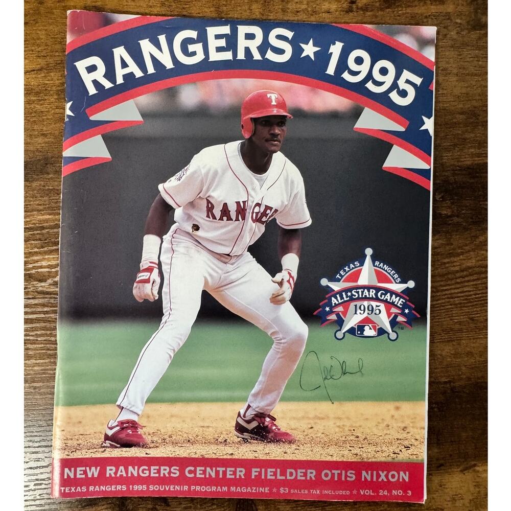 Signed 1995 Texas Rangers Souvenir Program Otis Nixon Cover | MLB Collectible